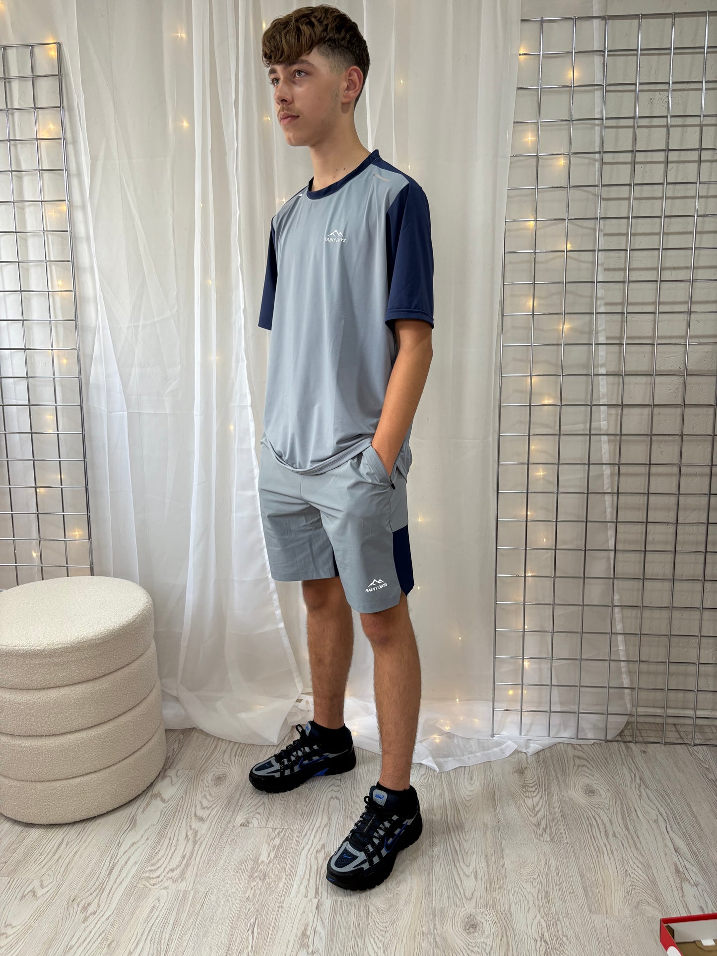 Mens Grey/Blue Rainy Days Top & Short Set