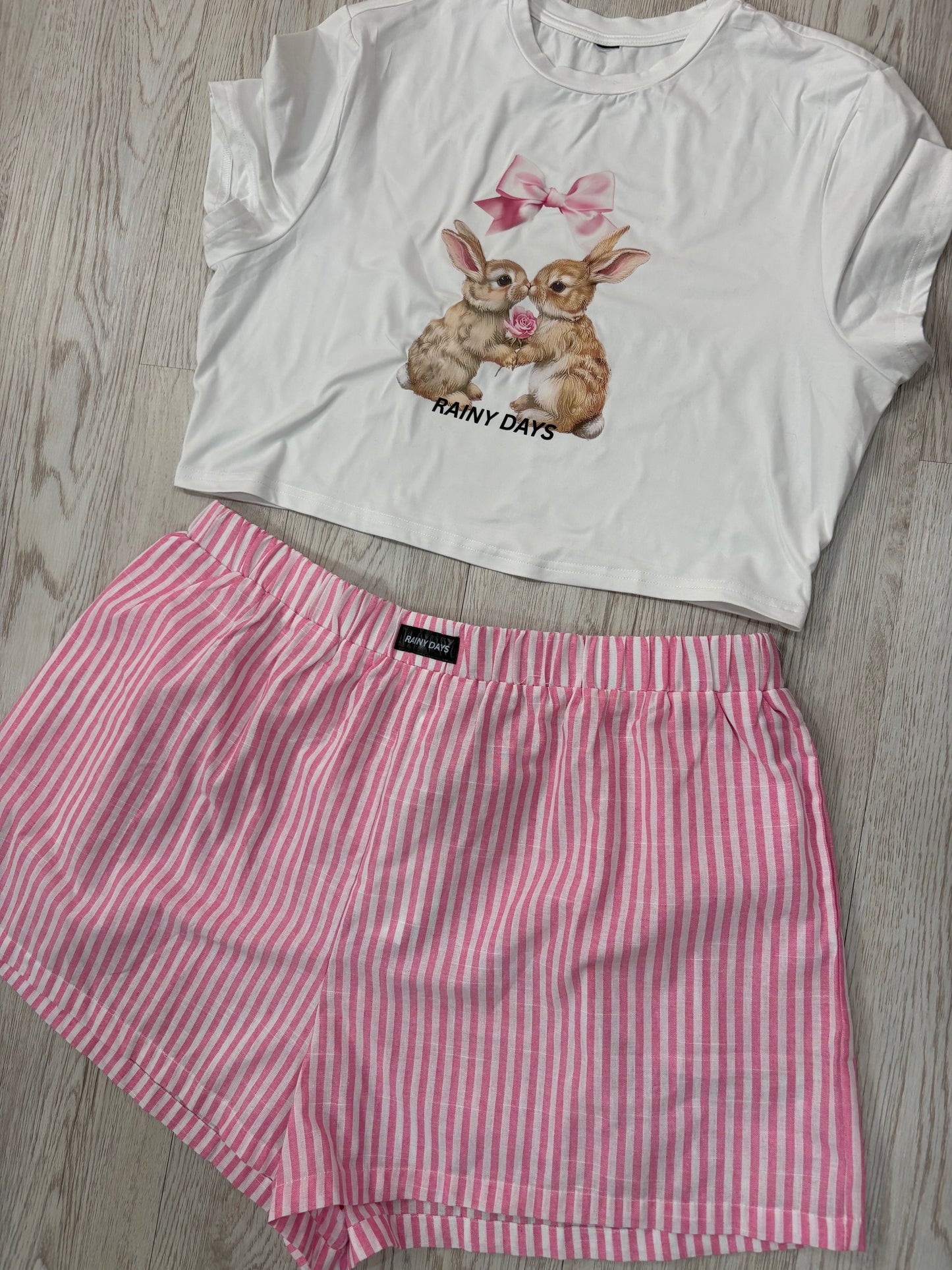 Plus Size Rabbit Cosy Club Baby Tee & Stripe Shorts