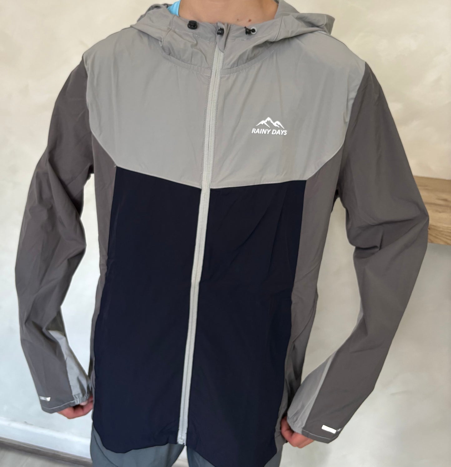Mens Rainy Days Grey Stone & Navy Reflective WindBreaker