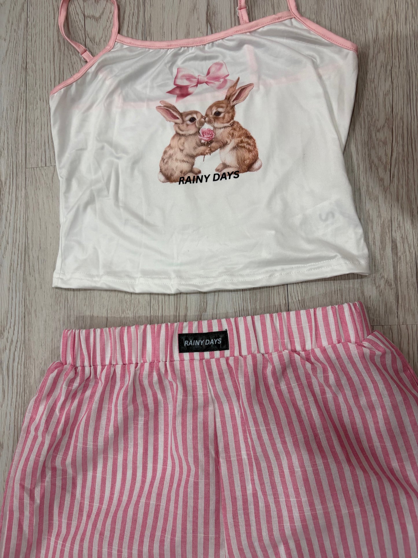 Rainy Days Rabbit Vest & Pink Stripe Short PJS