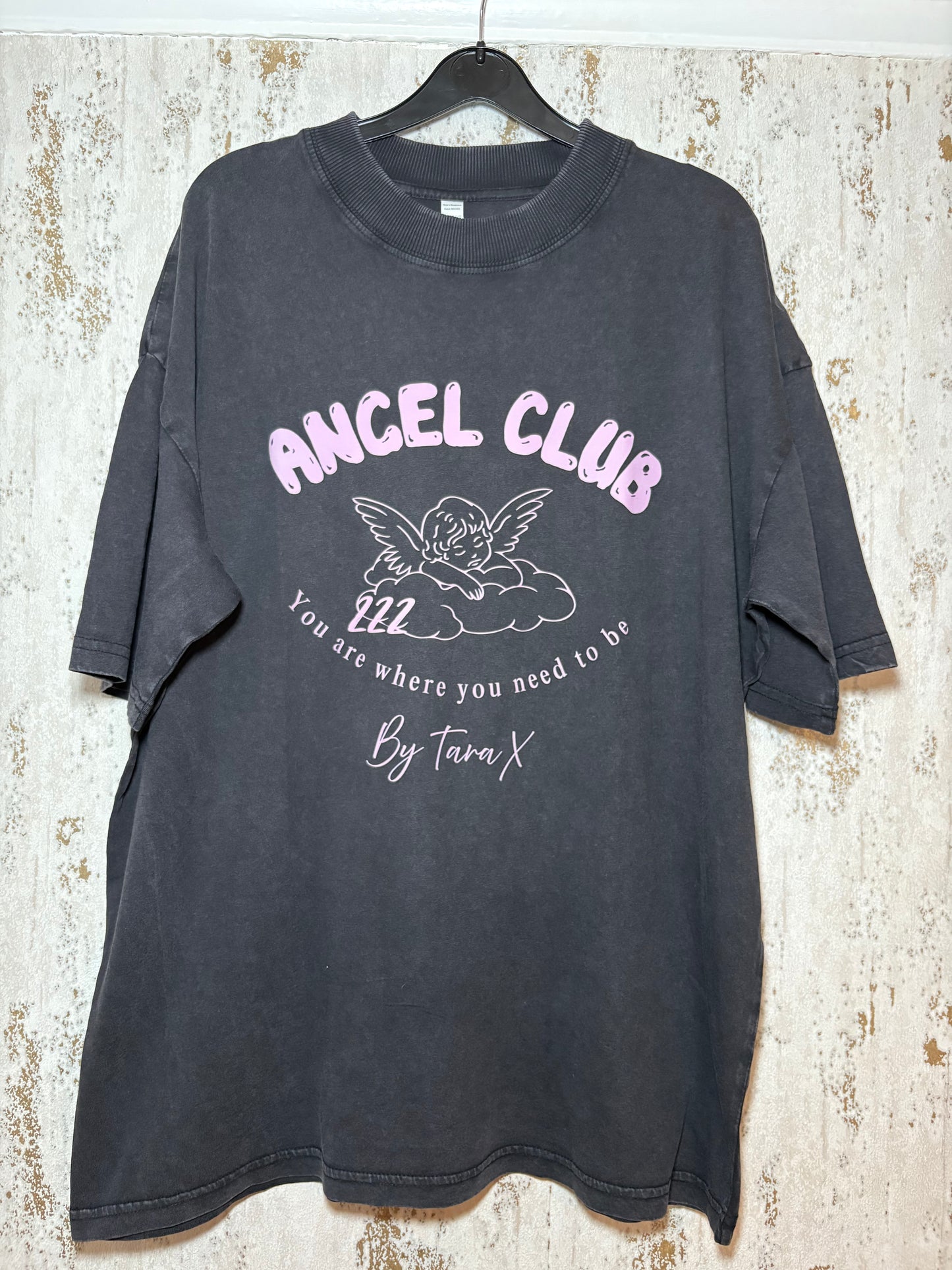 Angel Club 222 Black & Pink Acid Wash Oversized T shirt By Tara X