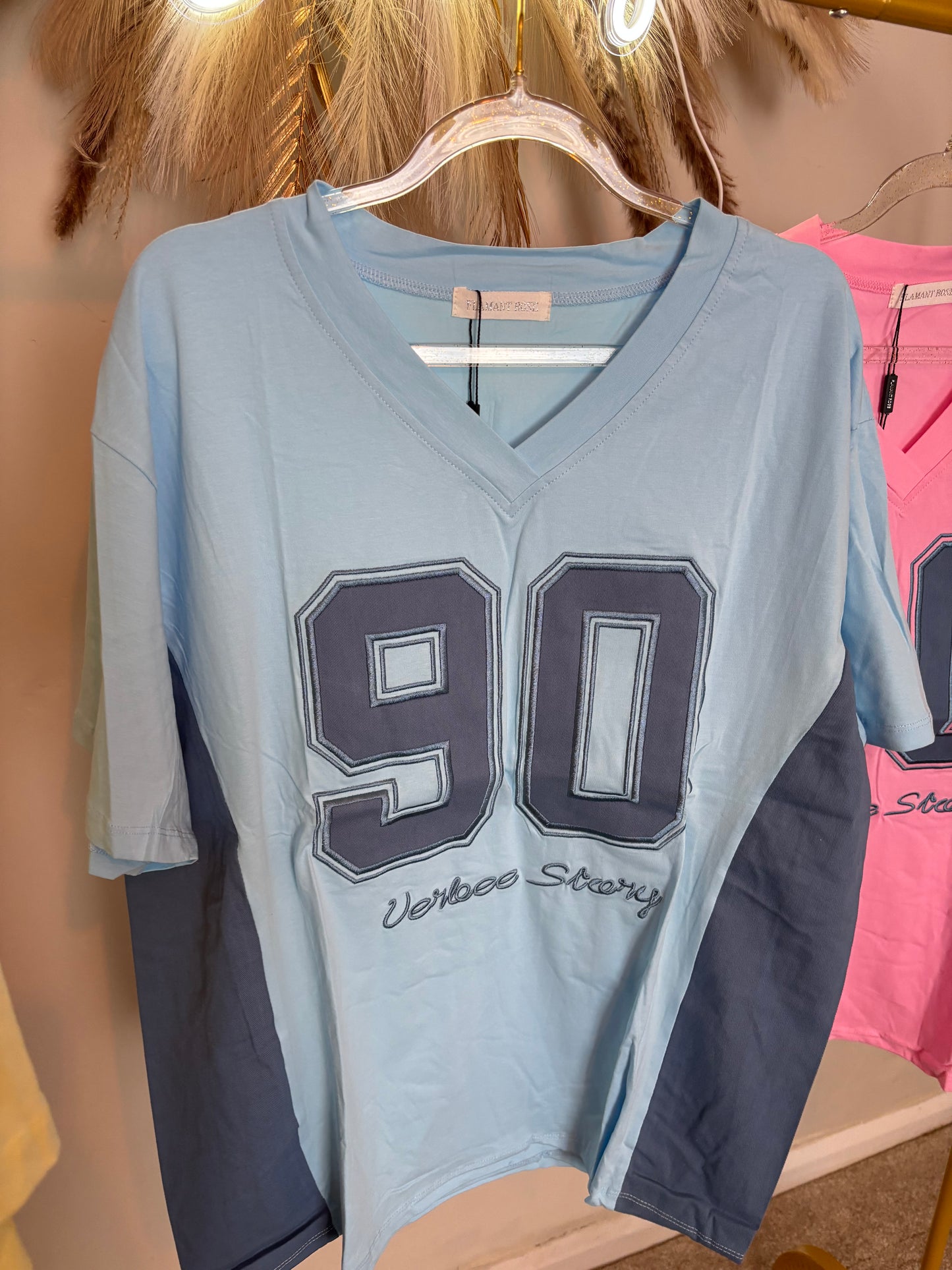 Baseball stretch Denim Panelled Oversized T