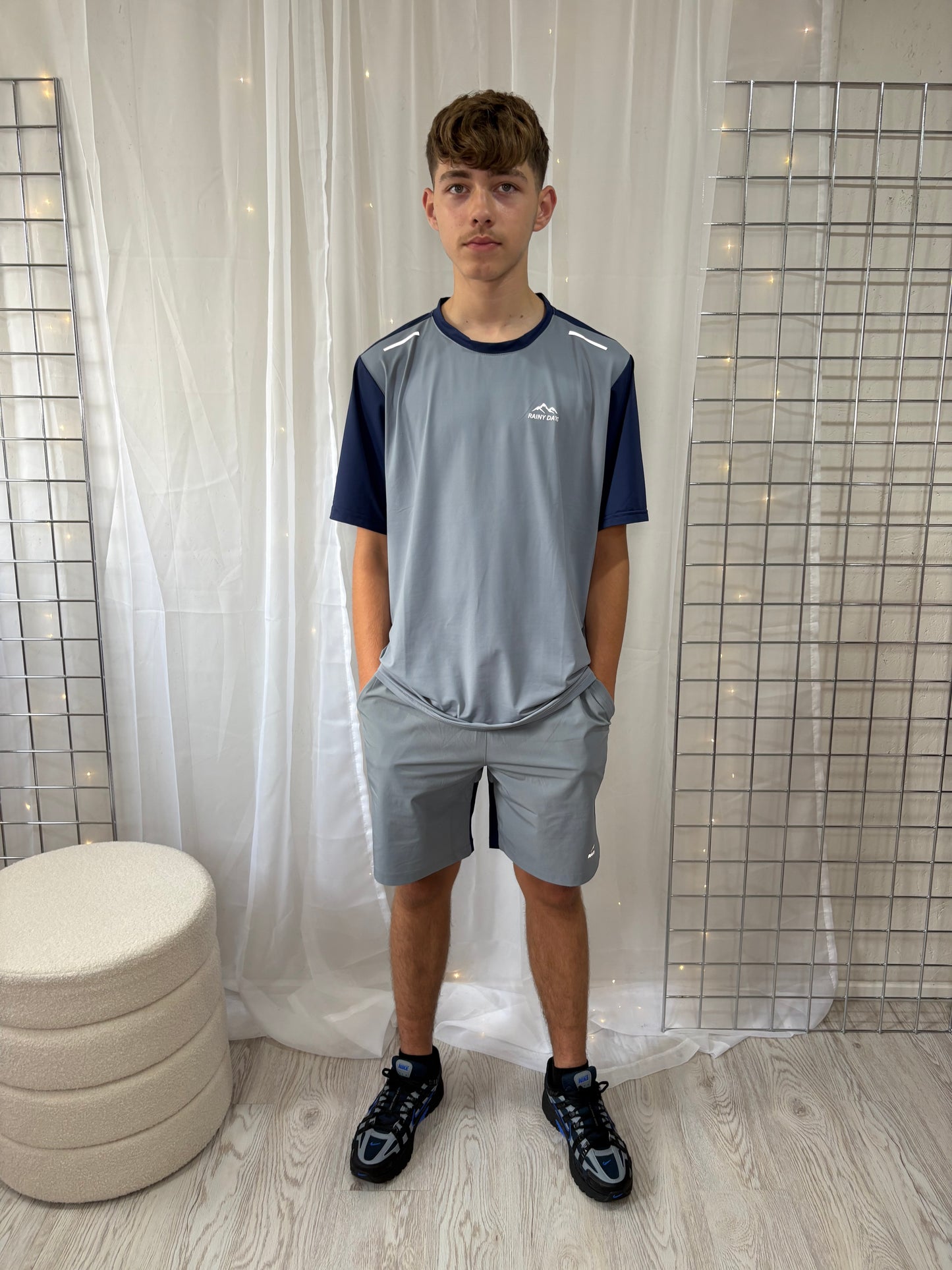 Mens Grey/Blue Rainy Days Top & Short Set