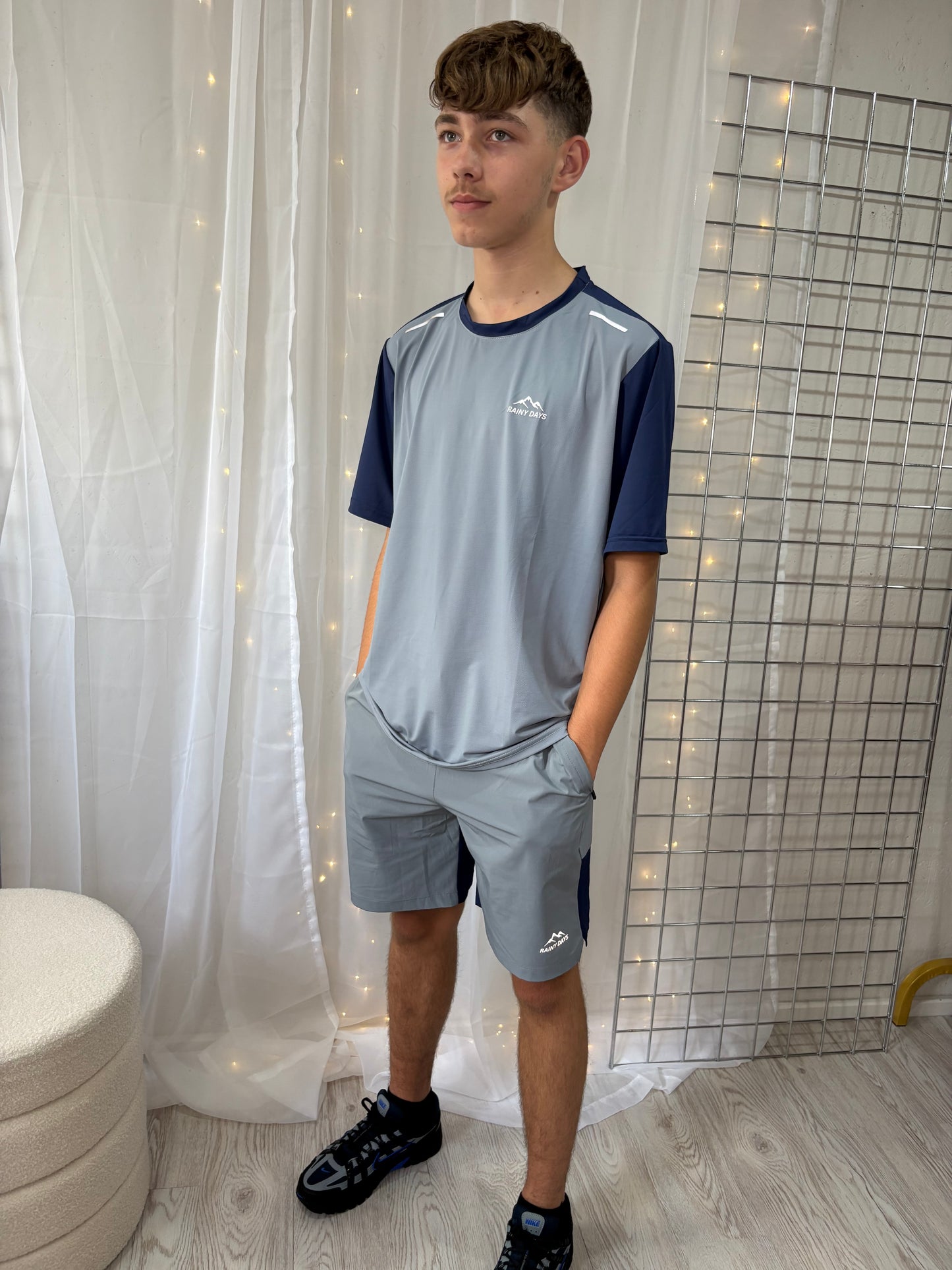 Mens Grey/Blue Rainy Days Top & Short Set