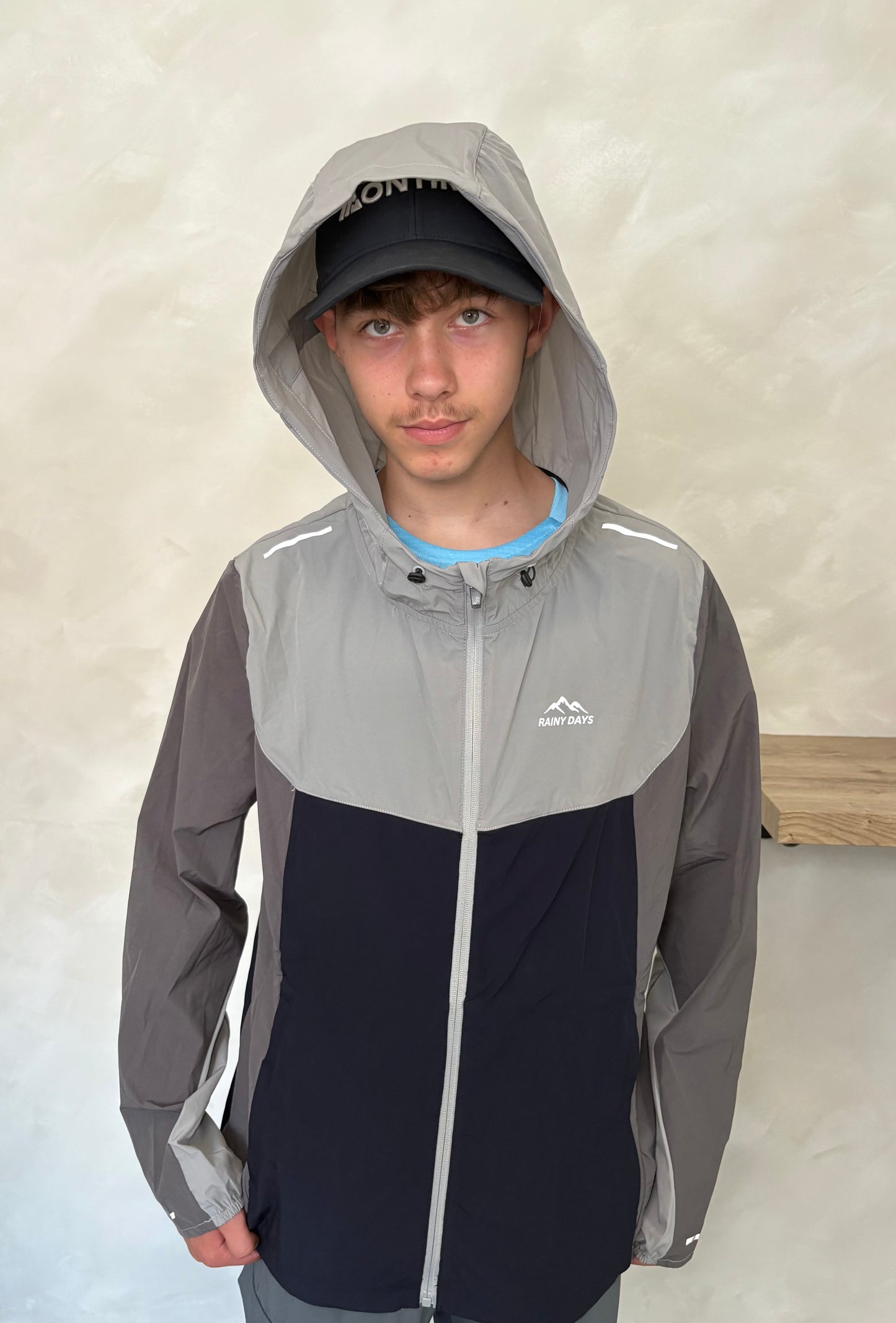Mens Rainy Days Grey Stone & Navy Reflective WindBreaker