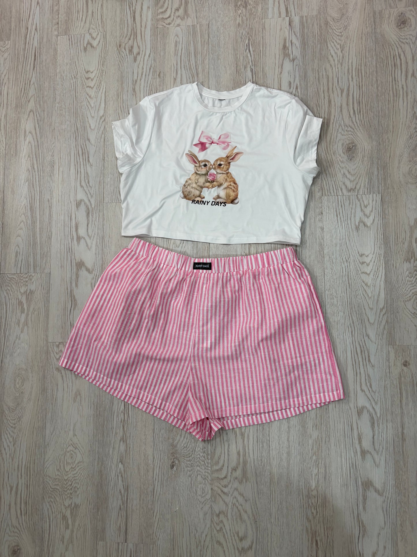 Plus Size Rabbit Cosy Club Baby Tee & Stripe Shorts