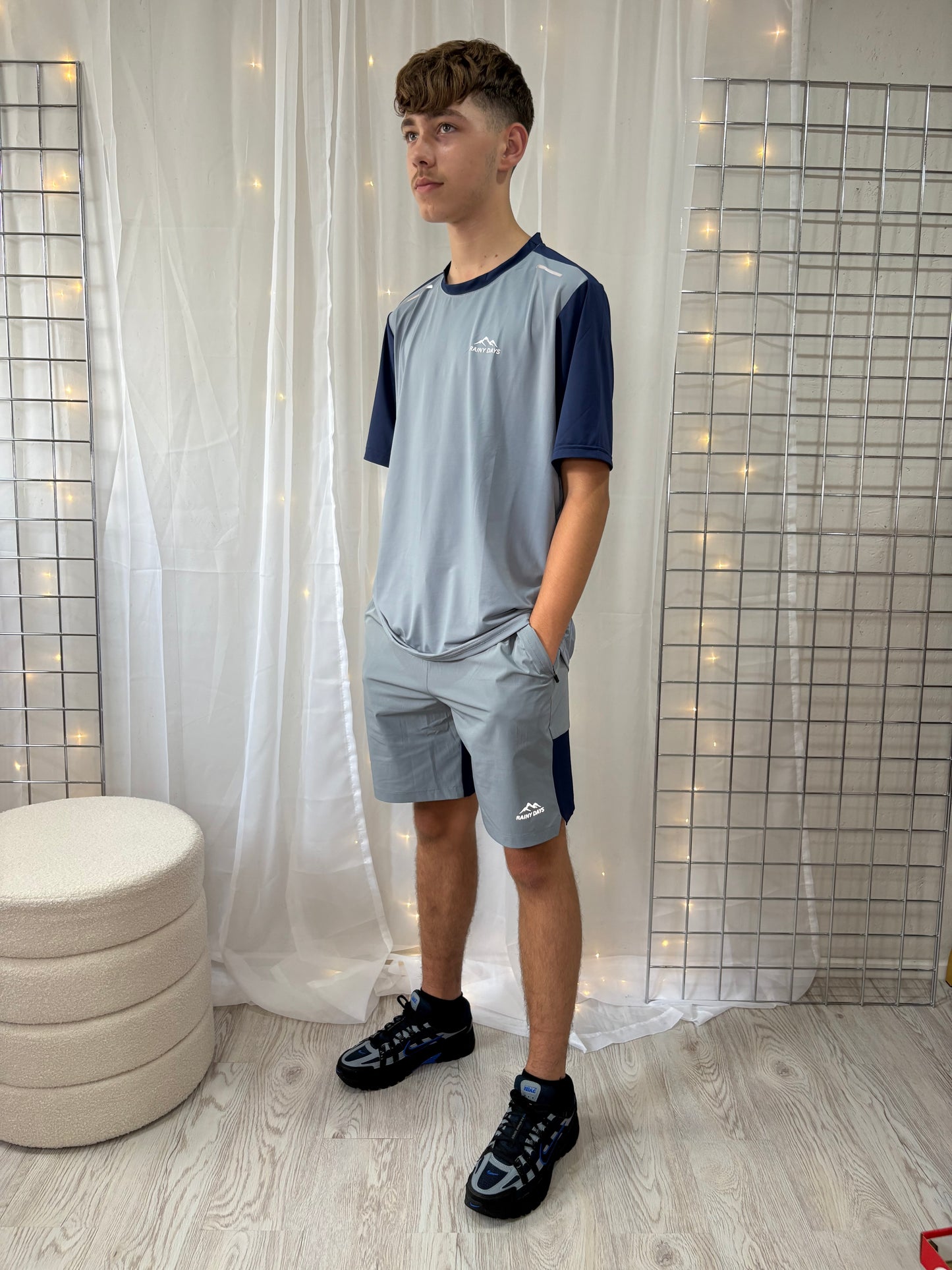 Mens Grey/Blue Rainy Days Top & Short Set