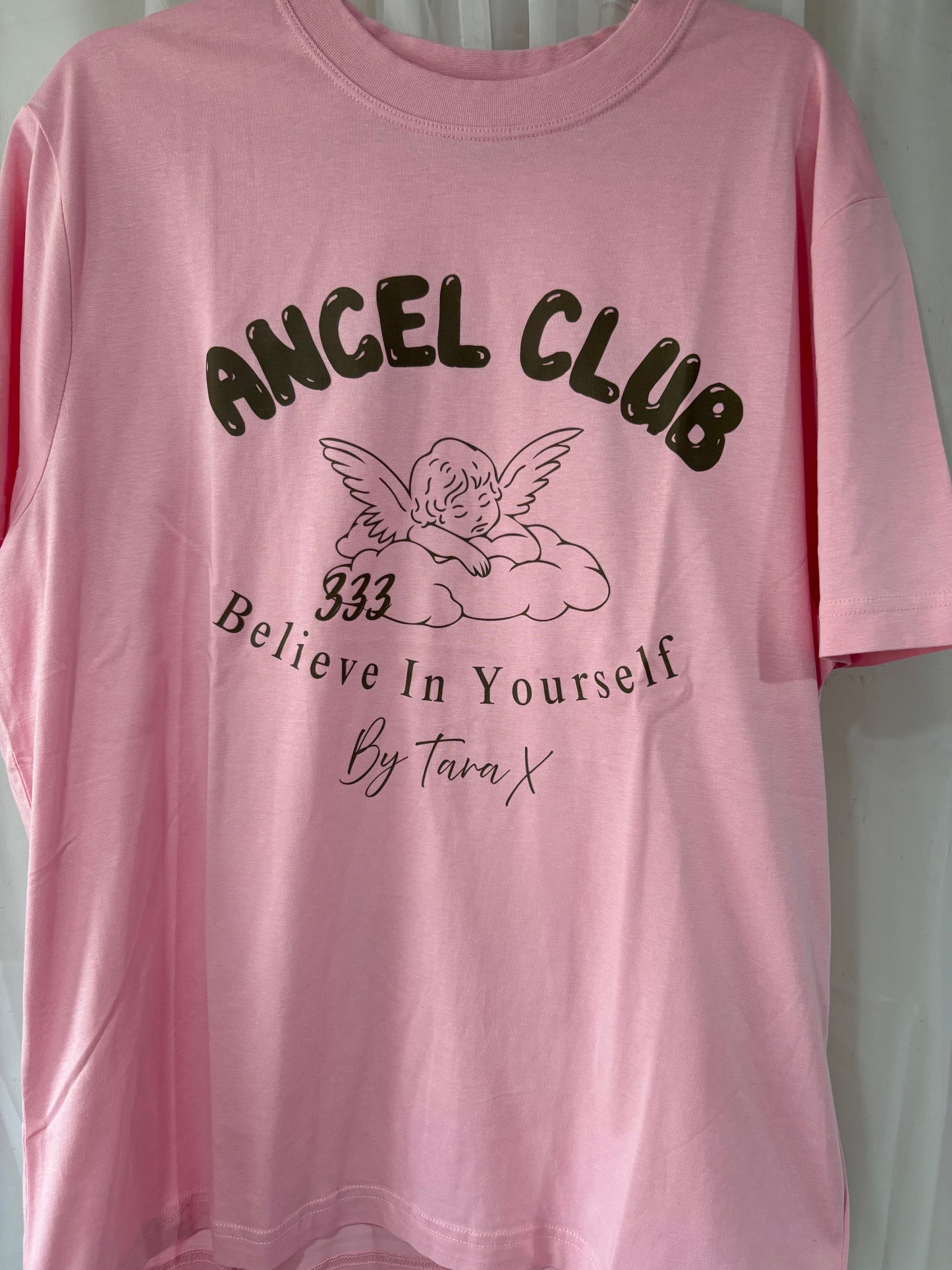 Womens Angel Club 333 Pink Oversized Tshirt