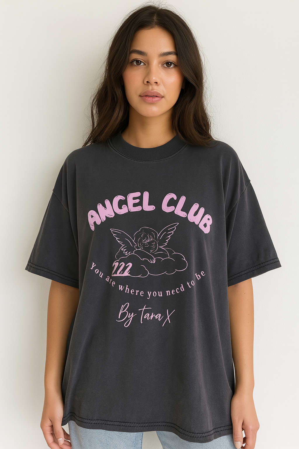 Angel Club 222 Black & Pink Acid Wash Oversized T shirt By Tara X