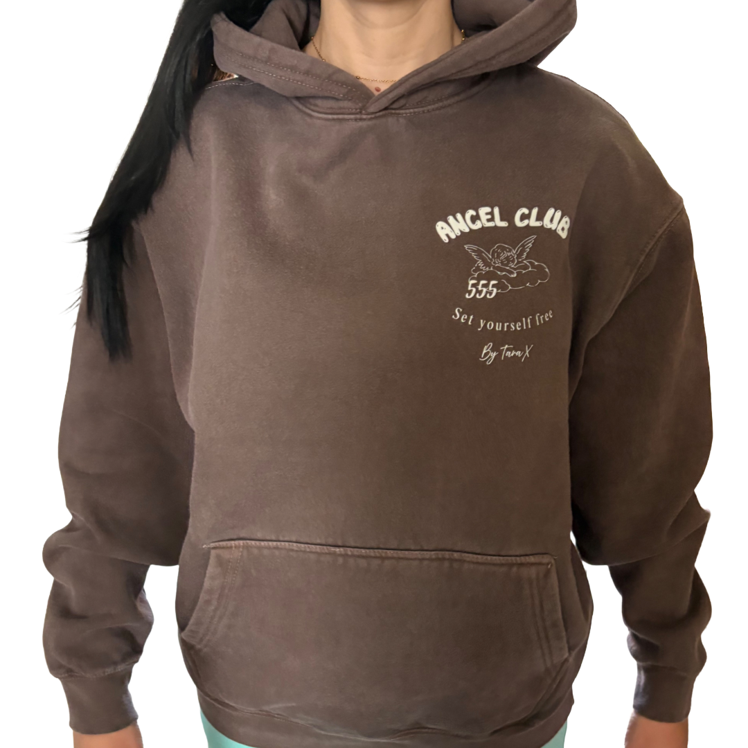 Premium Angel Club 555 Hoodie Distressed Brown Design