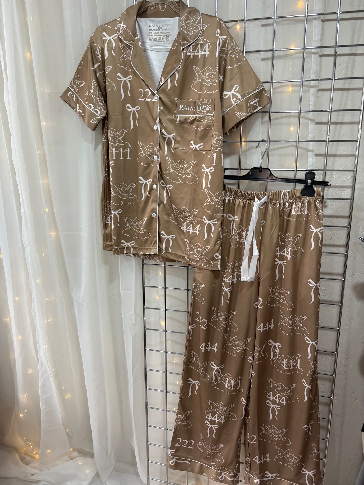 Rainy Days By Tara Angel Number Brown Pyjamas Top & Bottoms