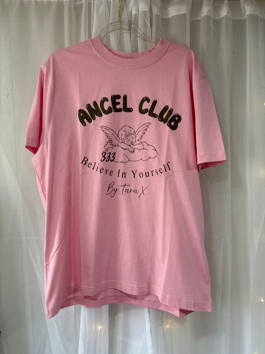 Womens Angel Club 333 Pink Oversized Tshirt