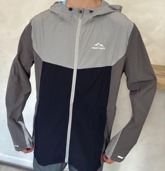 Mens Rainy Days Grey Stone & Navy Reflective WindBreaker
