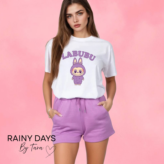 Womens Purple Labubu two piece top & shorts