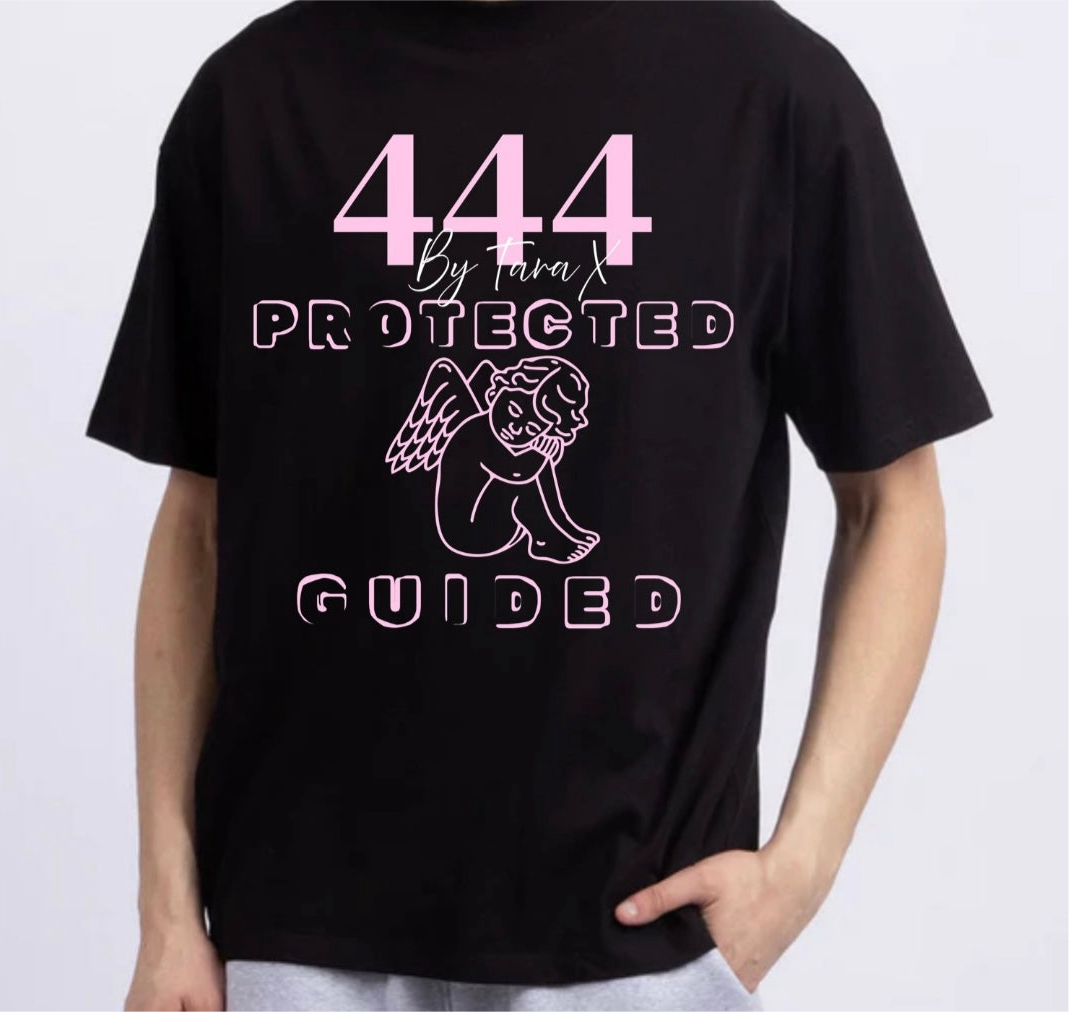444 Angel Club Guided & Protect Black/pink Tshirt