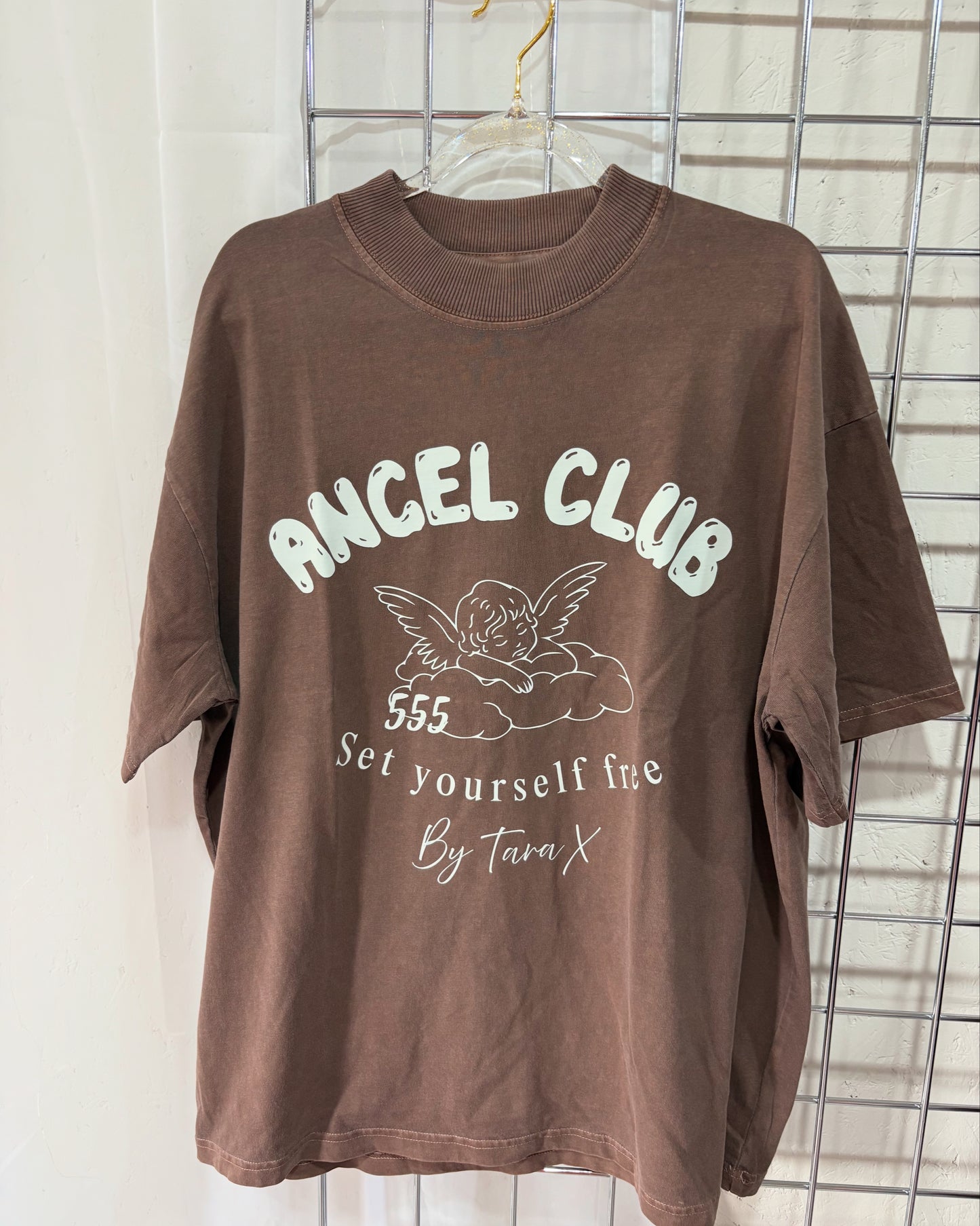 Brown distressed 555 oversized Angel Tshirt