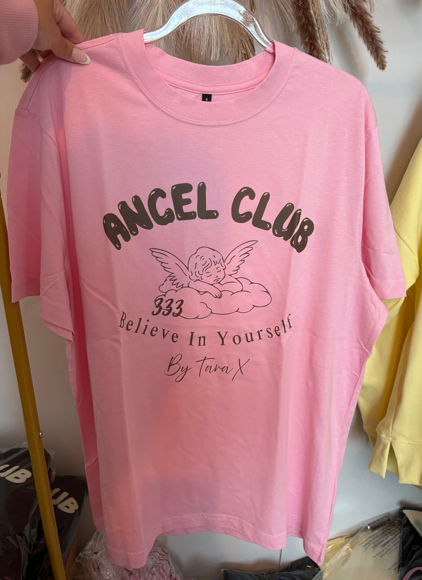 Womens Angel Club 333 Pink Oversized Tshirt
