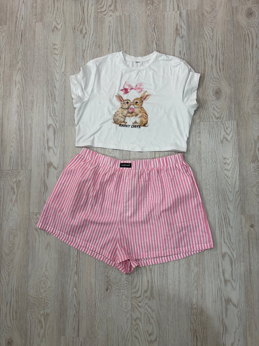 Plus Size Rabbit Cosy Club Baby Tee & Stripe Shorts