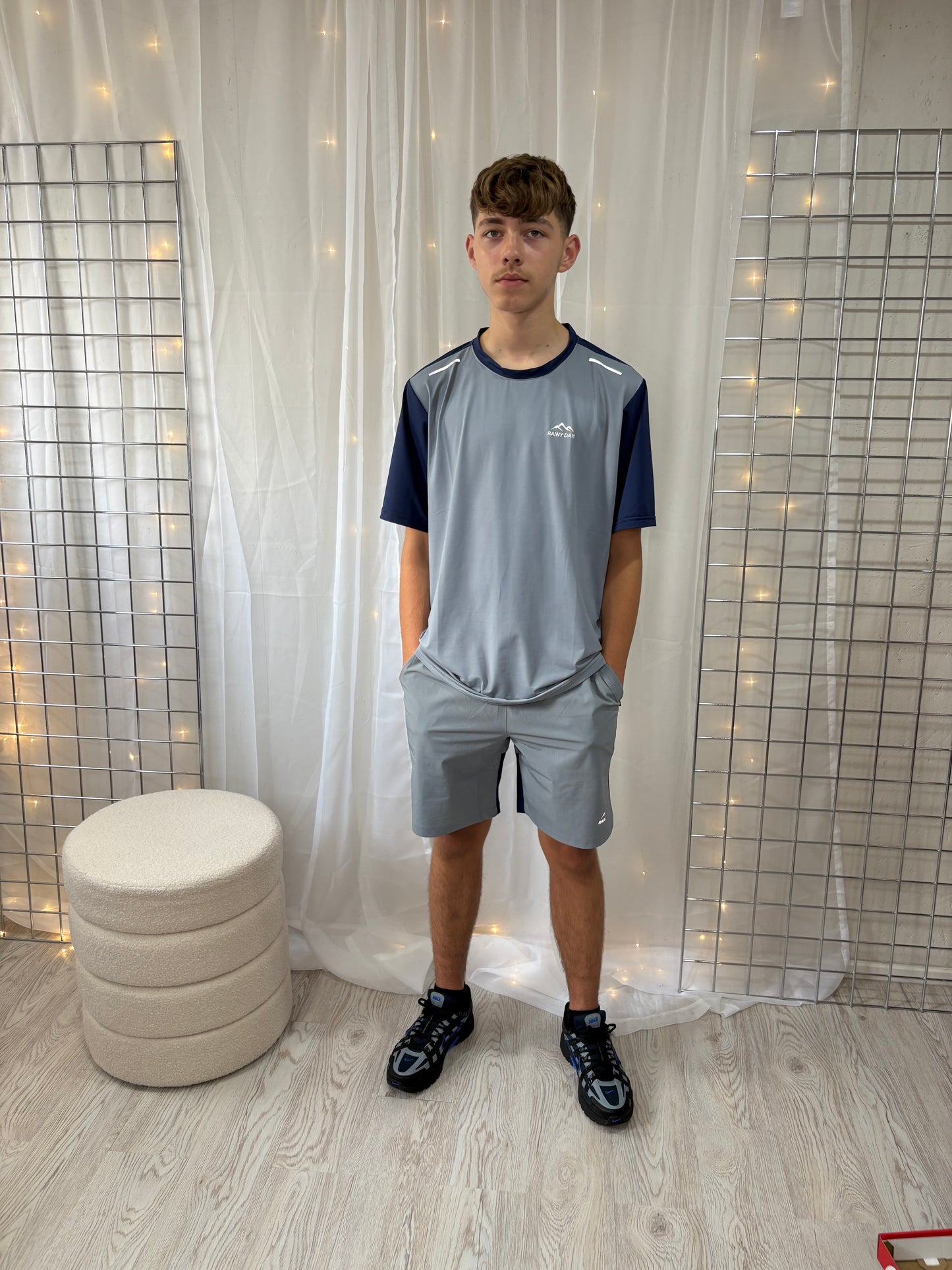 Mens Grey/Blue Rainy Days Top & Short Set