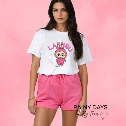 Womens Labubu Pink Two piece set Top & Shorts