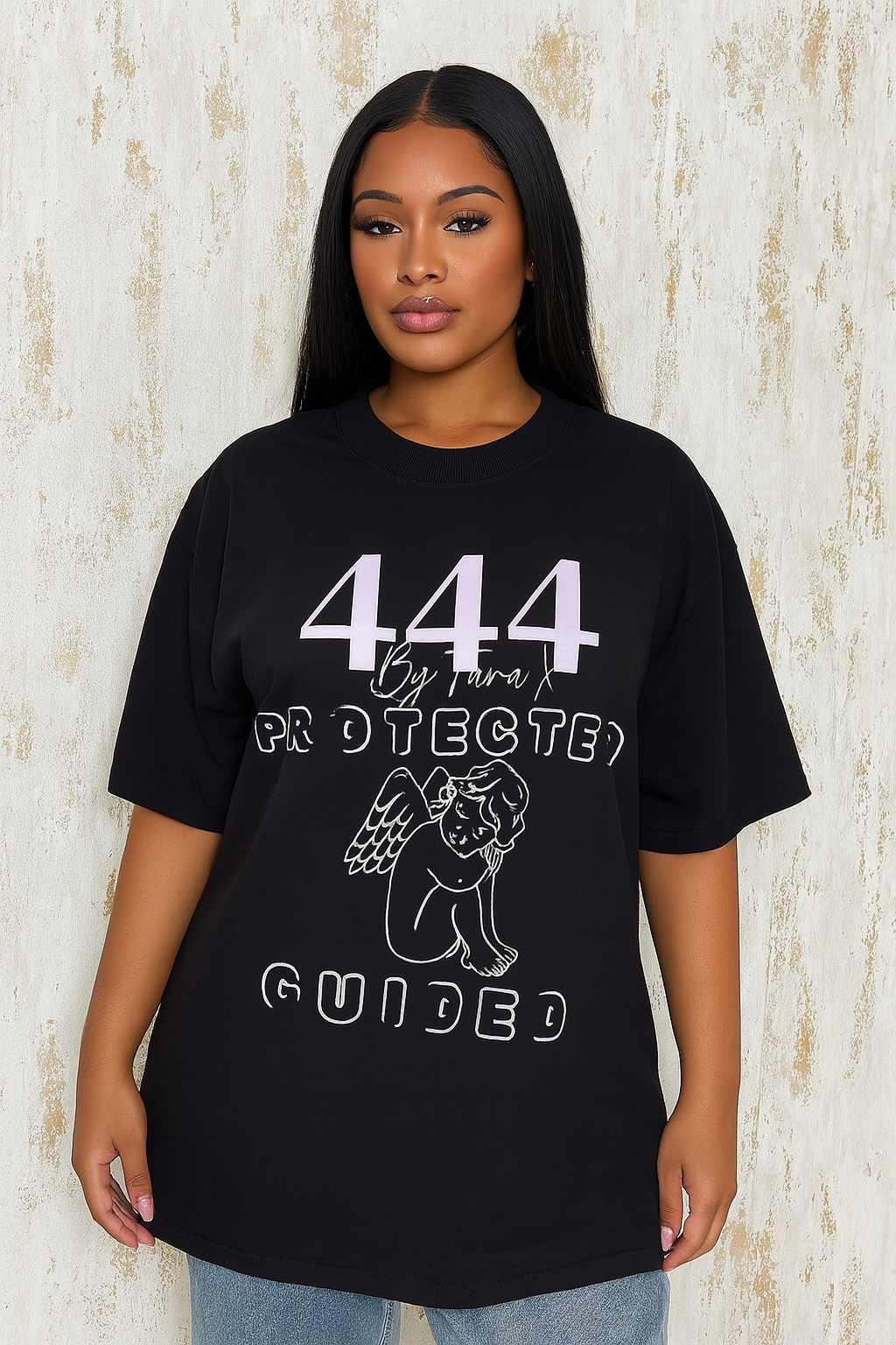 444 Angel Club Guided & Protect Black/pink Tshirt