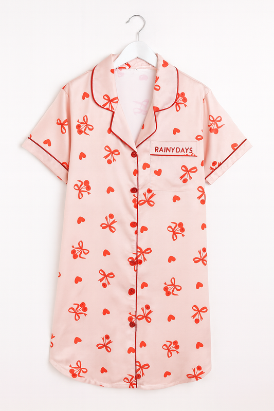 Pink Cherry & Bow Rainy Days Button Up Nightie