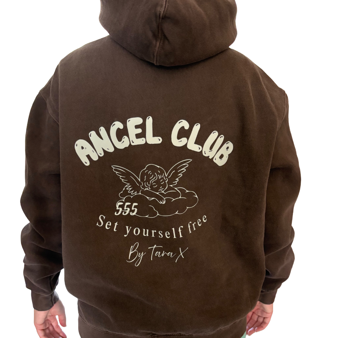 Premium Angel Club 555 Hoodie Distressed Brown Design