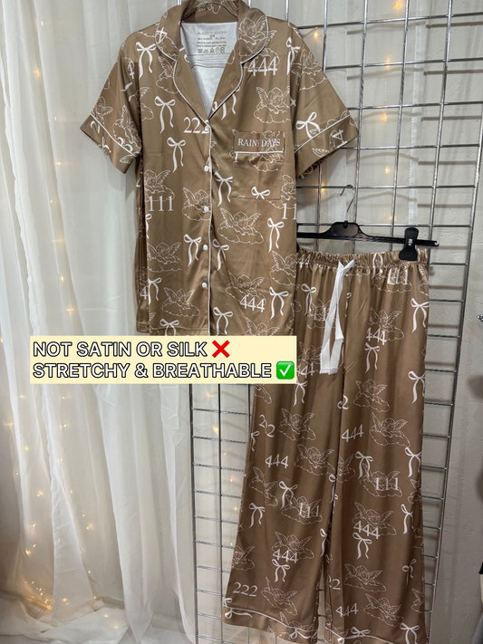 Rainy Days By Tara Angel Number Brown Pyjamas Top & Bottoms