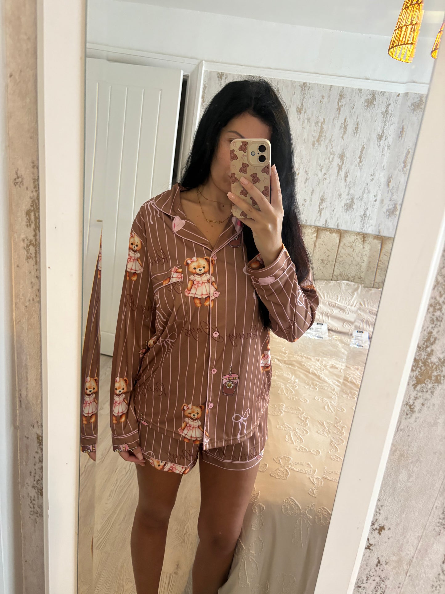 Brown/Pink Stripe Teddy Bear Pyjamas Sizes 6-28 available