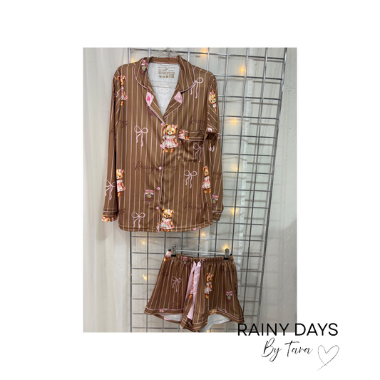 Brown/Pink Stripe Teddy Bear Pyjamas Sizes 6-28 available